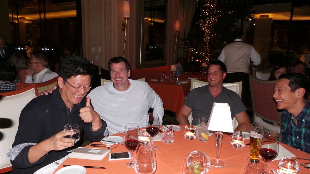 Steve Keum, Mike Smith, Peter Nicholson and Mathias Appelblad enjoying dinner at Sinatra