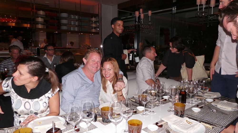 Kim Shaw and Philippa Groom and Michael Ritchie and Patsy Peacock conversing over dinner at Andrea's