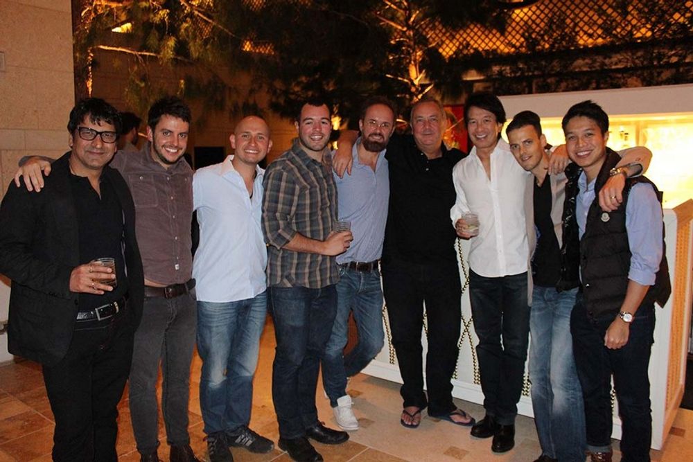 Sonal Dabral, Alexander Schill, Mark Tutsell, Tham Khai Meng and his son Tristan Tham enjoying getting to know the young creatives at the patio party with young creatives: Renato, Zandona, Julian Alberto Gutierrez Vega, Christopher Mendez, Karol van Belli