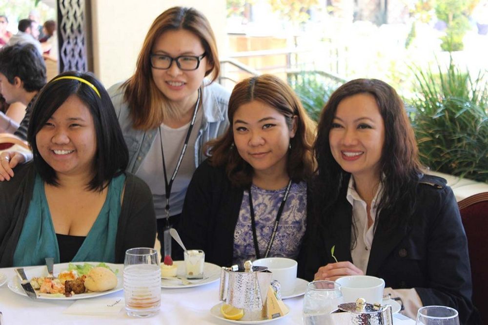 Jureeporn Thaidumrong enjoying lunch on the patio with Mei Mei Ng, Andrea Dizon and Donna Dimayuga