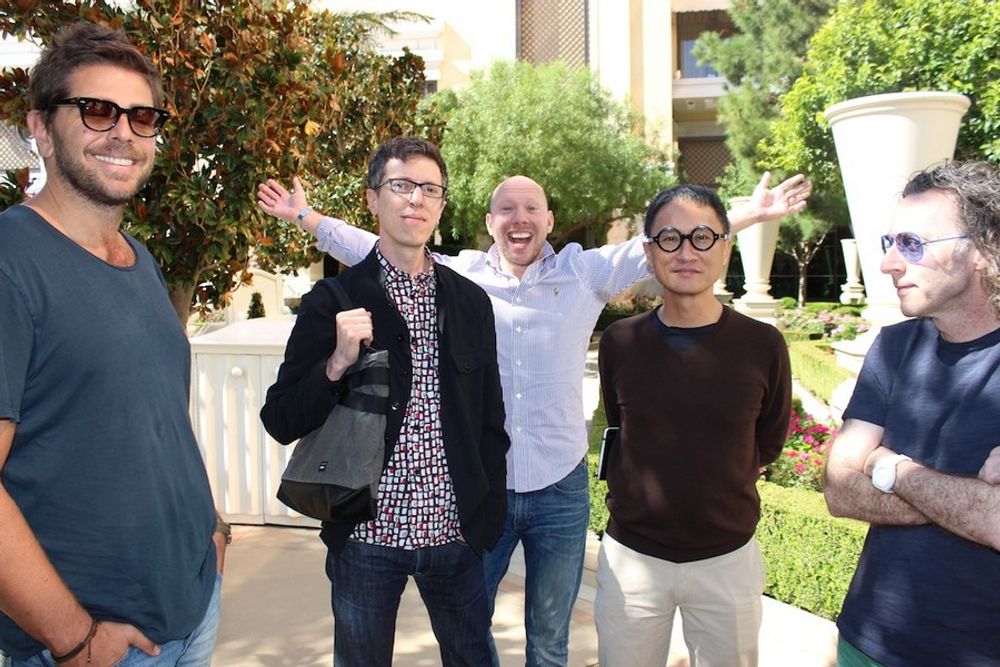 Ben Coulson, Christian Haas, Philip Ahlqwist, Eugene Cheong, and John Mescall of the Integration jury having a great time in the sunshine