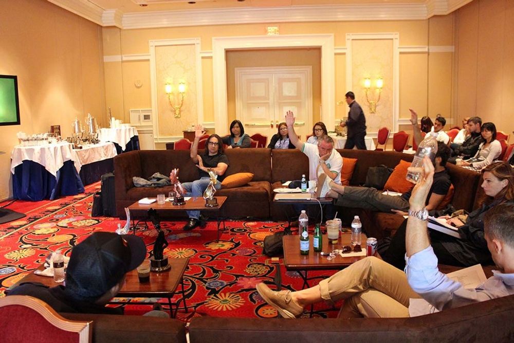 The TV/Cinema/Online Film - Music & Sound Jury enjoying judging