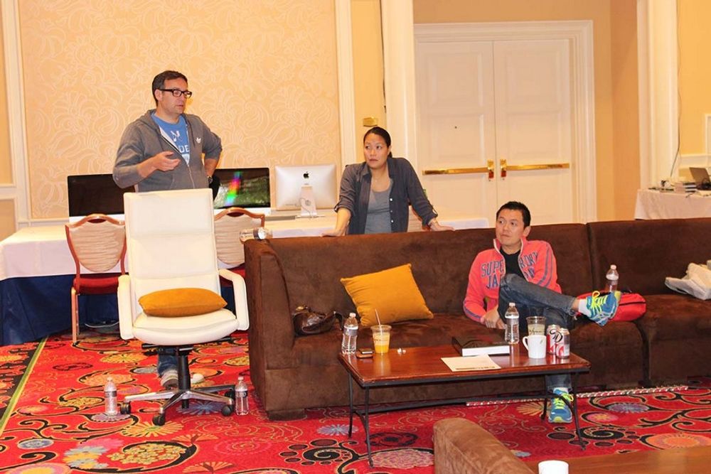 Stephan Vogel, Christina Yu and Ronald Ng in the judging room