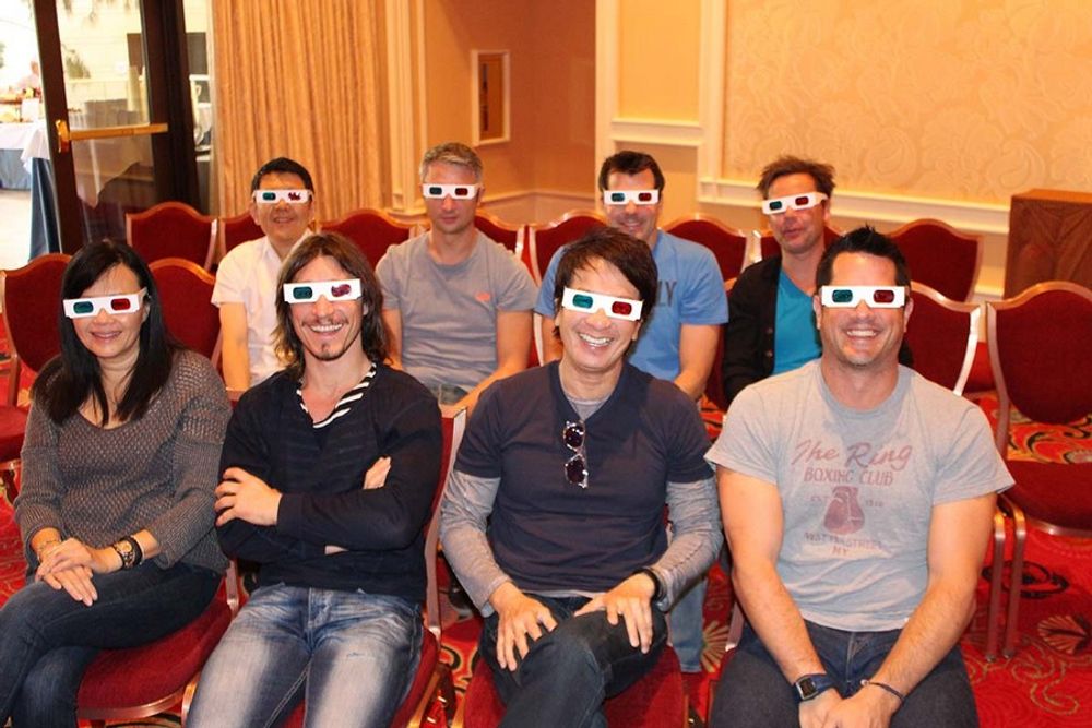 TV/Cinema/Online Film Jury: Judy John, Maxi Itzkoff, Tham Khai Meng, Peter Nicholson, Kenichiro Sakaguchi, Olivier Apers, Mike Smith and Geoffrey Hantson enjoying their 3D glasses