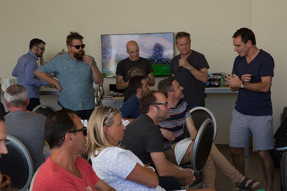 Jury Members watching Rugby over lunch