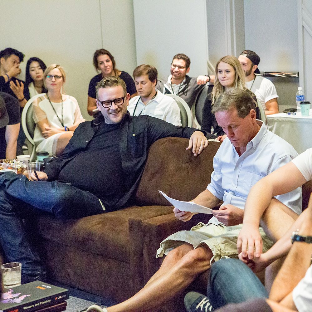 Cyrus Vantoch-Wood and John Merrifield in Statue Discussions with the young creatives