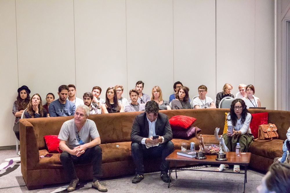 Steve Mykolyn, Juan Carlos Ortiz and Jureeporn Thaidumrong in the judging room with the young creatives