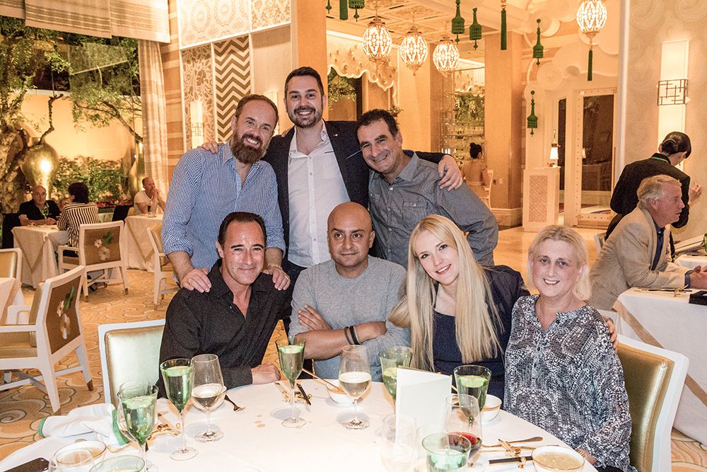 Richard de Aragues, Alexander Schill, Adrian Bosich, Amir Kassaei, Wayne Youkhana and Barbara Levy enjoying dinner at Wing Lei
