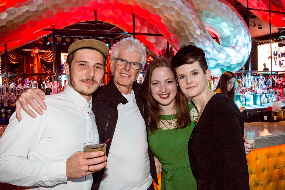 Bob Isherwood with young creatives, George Walters, Sarsha Drakeford and Emily Osborne at the Creative LIAisons Welcome Party at Surrender Nightclub