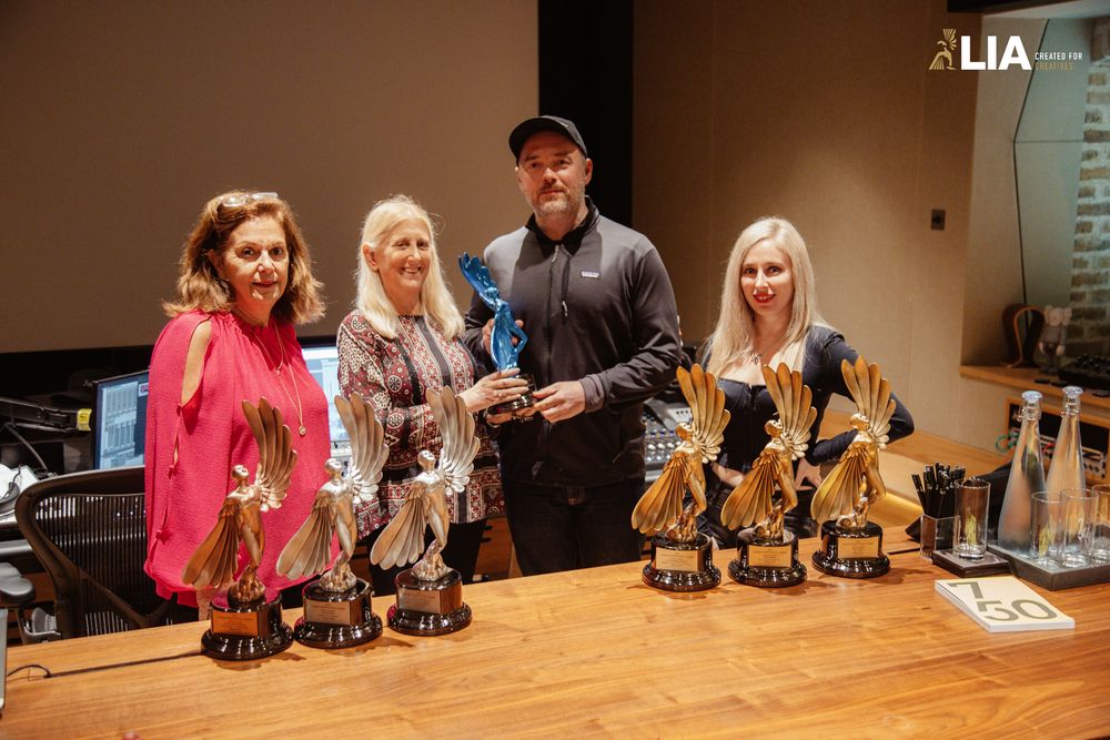 LIA team presenting Sam Ashwell, Supervising Sound Designer / Partner at 750 mph his awards